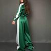 Tuta sportiva retro europea e americana con striscia laterale in raso, giacca con cerniera a collo semi-dolcevita a maniche lunghe, pantaloni a vita alta a gamba larga