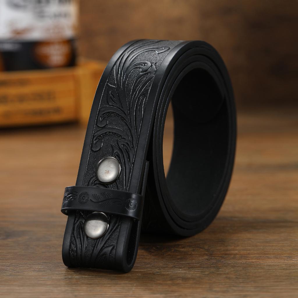Punk Style Retro Embossed Belt Body Button Belt Men'S Western Denim Belt Various Styles Plate Buckle