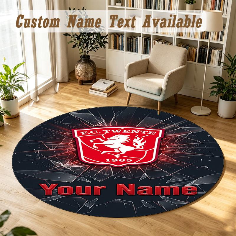 Round Rug Custom NameFC Twente Pattern Non Slip Carpet Home Floor Decor