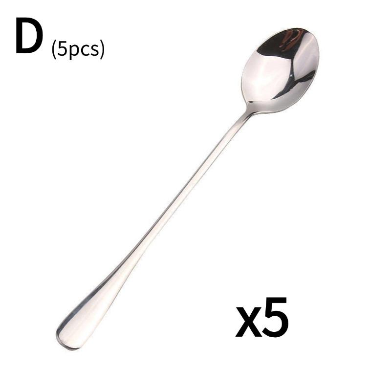 5/10pcs Stainless Steel Long Handle Ice Tea Spoon Coffee Spoon Ice Cream Stirring Spoon Household Kitchen Accessories