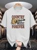 Country Music Forever Print Unisexs Crew Neck T Shirt Retro Guitar Music Note Graphic Short Sleeve Casual Cotton Western Street Tee