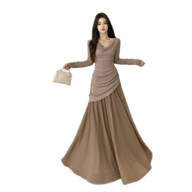 Elegantes Patchwork-Netz-Strickkleid in Übergröße für Damen - Frühling/Herbst