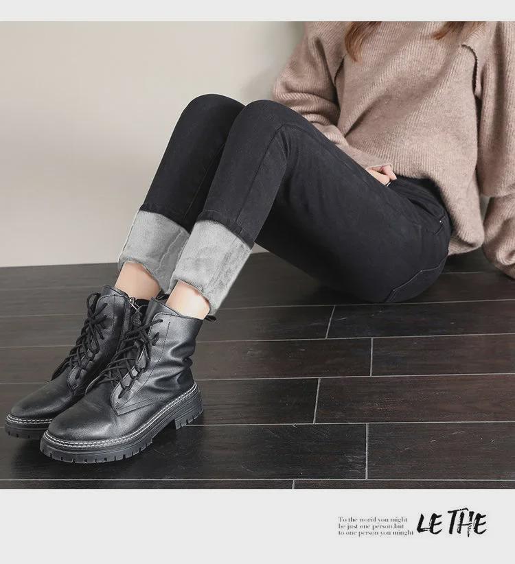 Женские узкие плюшевые джинсы с высокой талией — плотные, эластичные, облегающие брюки-карандаш для зимы