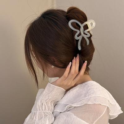 קליפסים גדולים חלולים לשיער בצורת פרפר, כיסויי ראש לנשים ונערות, קוריאניים, עם סרט פפיון, קליפס 'כריש' לקוקו, סיכת שיער, אביזרים