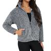 Women' Zippered Loose Sweatshirt with Stand-up Collar Fleece Plush Teddy Gray /