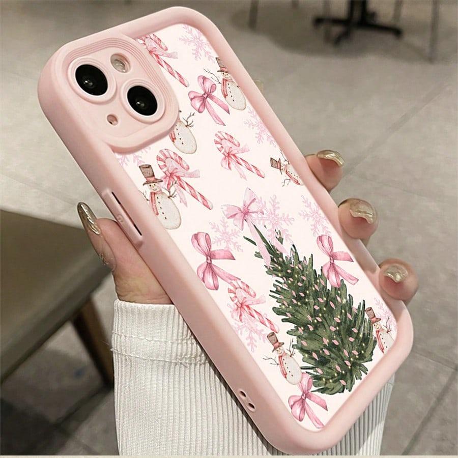 

Pink Christmas Tree Snowmen Candy Bows Phone Case For iPhone 17 16 15 Pro Max 14 13 12 11 XS Max X XR 7 8 Plus 16E 17 Air Cover iPhone SE (2020)