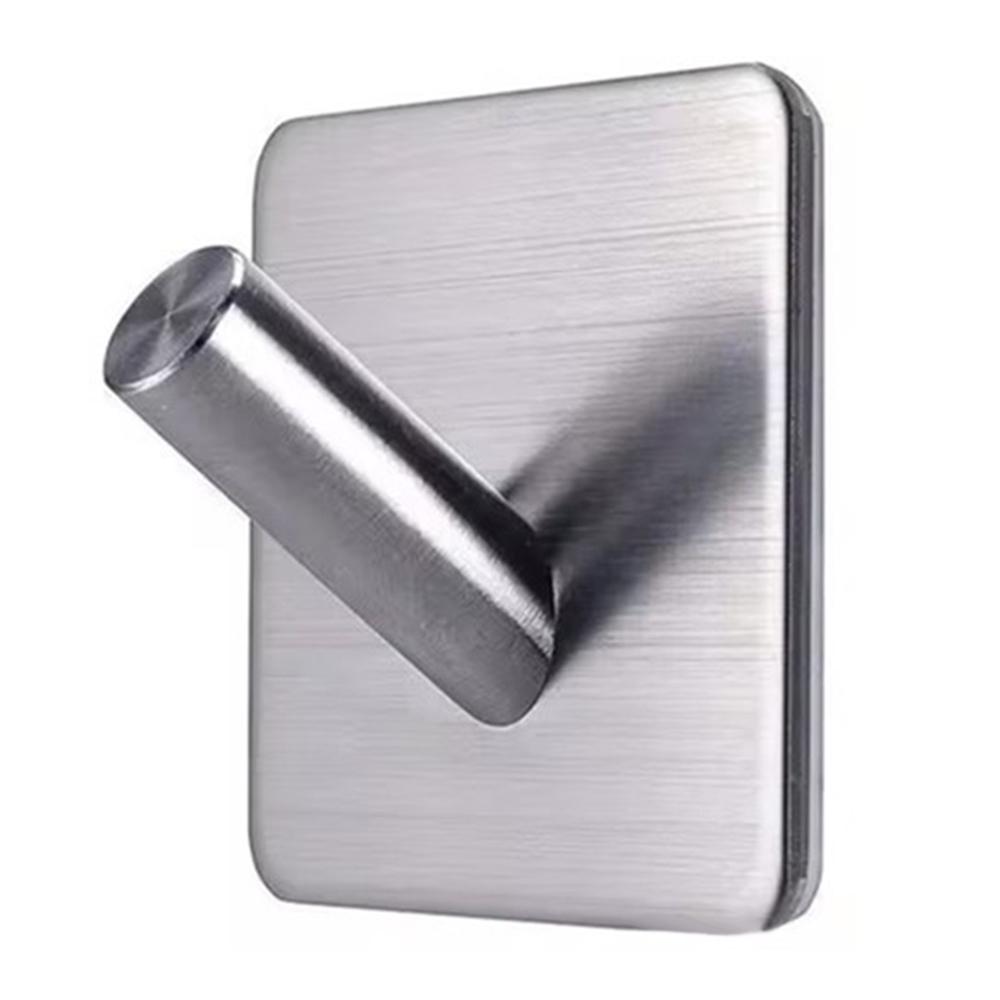 Stainless Steel Adhesive Hook No Drill Square Wall Sticky Hanger for Bathrooms Kitchen Closet