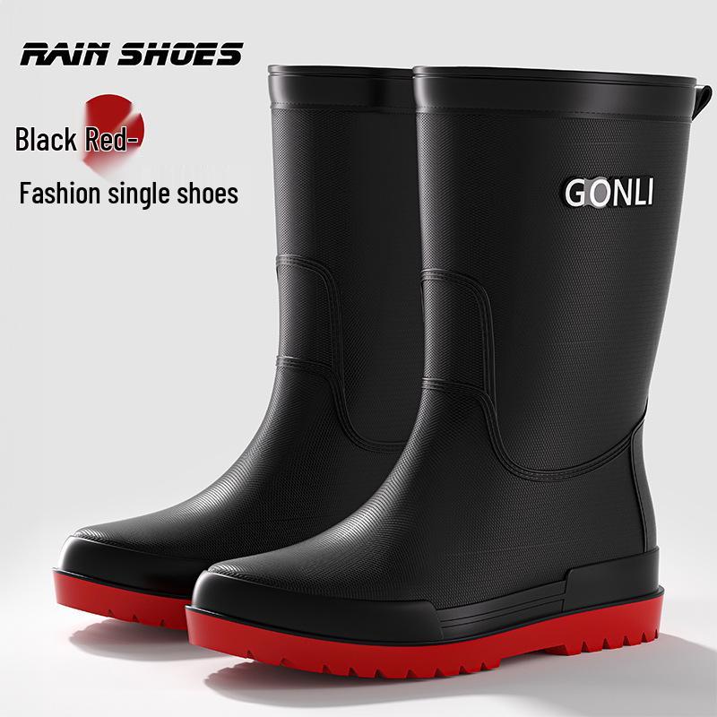 Men's Mid-Calf Non-Slip Fleece-Lined Rubber Rain Boots for Fashion, Work, and Outdoor Activities