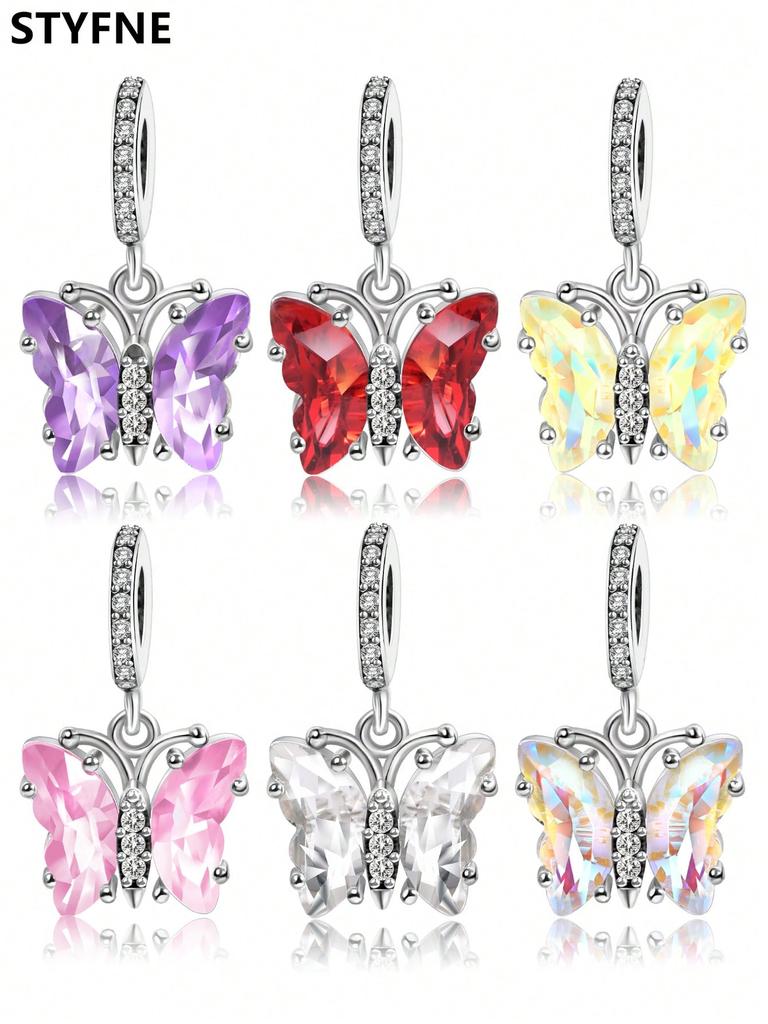 Charms Plata Gemstone Colored Butterfly Beads Charm Copper Plated Fit Charms Original Bracelet For Jewelry Making Diy Charm