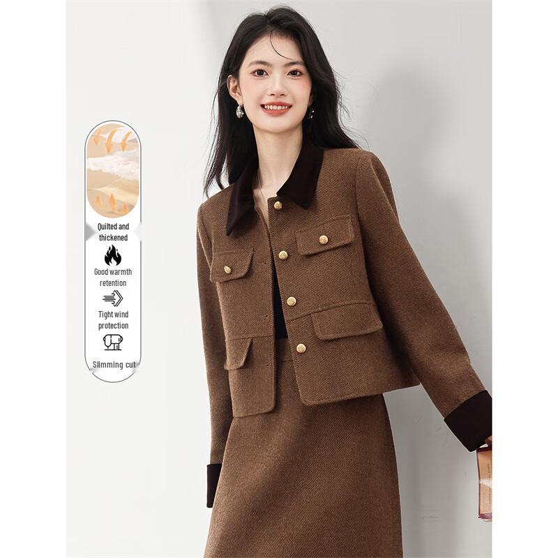 

Elegant Wool Blend Contrast Stitch Cardigan L