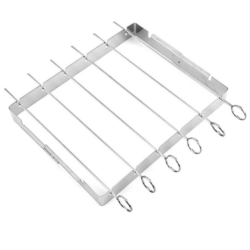Stainless Steel Grill Rack Foldable Grill Rack Reusable Barbecue Skewers Forks with Holder Barbecue Accessories
