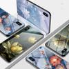 Tempered Glass Phone Case for iPhone Samsung Galaxy Infinix TPU Soft Edge Fashion Lotus Flower Patterns Shockproof Cover