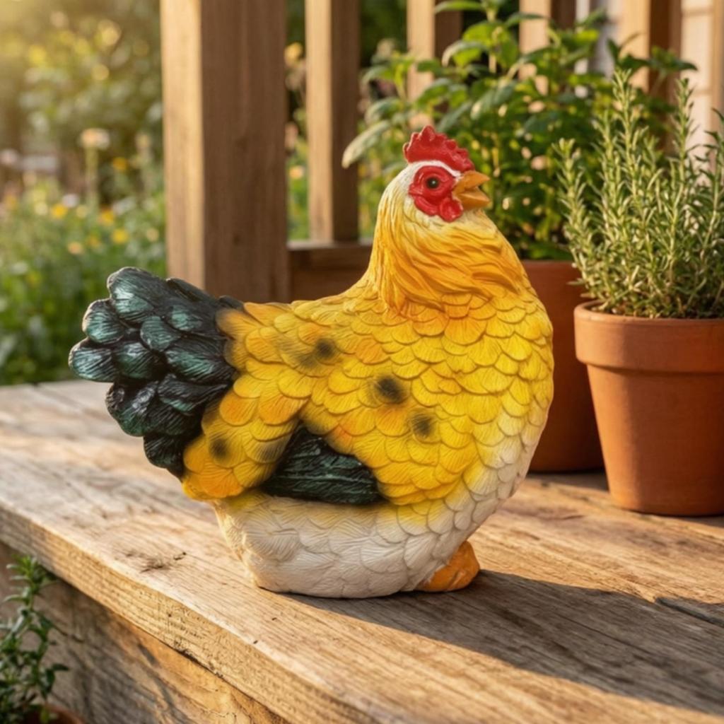 Hühnerfigur Handgefertigte Statue Handgefertigt für Terrasse, Blumentopf