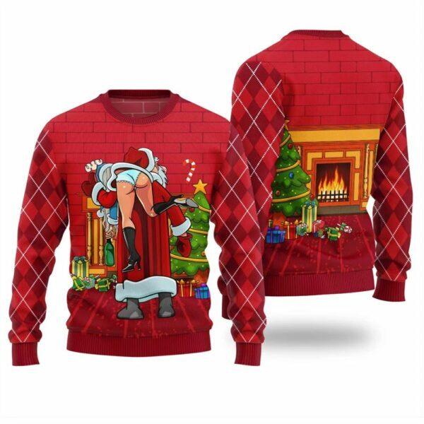 Inappropriate Santa Funny Ugly Christmas Sweater BG Unisex T-Shirt S