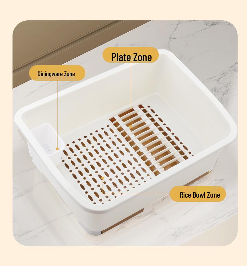 Kitchen Cupboard Dish Rack with Lid and Utensil Holder