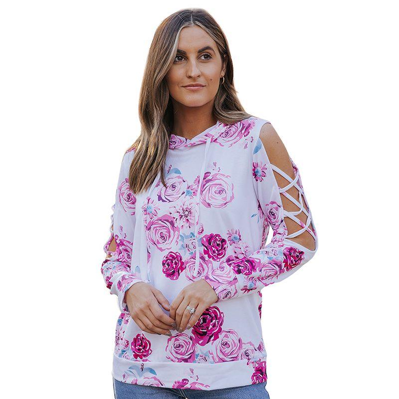 

American Shiying Florals Hooded Sweatshirt Women 2025 Fall and Winter New Design Sense Cross Cut Out Pullover Women White XL code fits (70.00 kg-75.00 kg