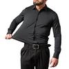 Men Shirt Single Breasted Long Sleeve Lapel Solid Color Slim Fit Dress-up Cardigan Plus Size Anti-wrinkle Spring Shirt for Work