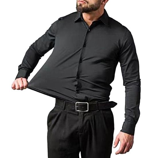 Men Shirt Single Breasted Long Sleeve Lapel Solid Color Slim Fit Dress-up Cardigan Plus Size Anti-wrinkle Spring Shirt for Work