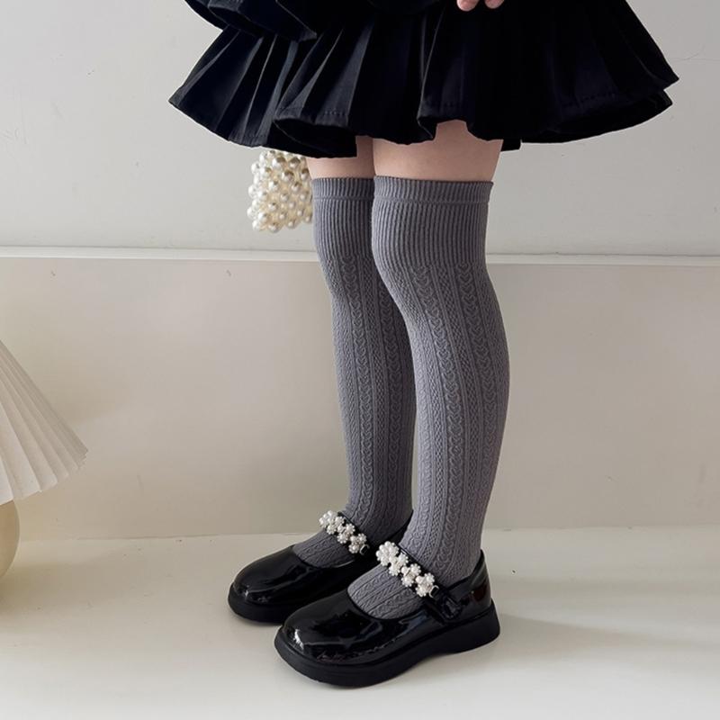 Stylish Children's Knee High Socks Soft and Breathable Above Knee Stockings Solid Non Slip Thickened Bottom Warm Socks