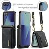 Crossbody Auto Leather Phone Case for Samsung Galaxy Z Flip 7 Flip6 5 4 3 Long Strap Metal Button Card Slot Wallet Stand Cover