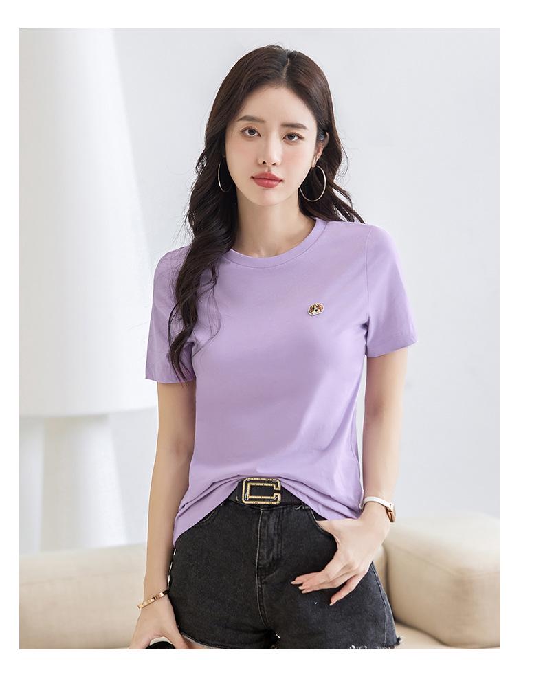 Women's Short Sleeve Embroidered T-shirt - Spring/Summer 2025 Korean Style Slim Fit