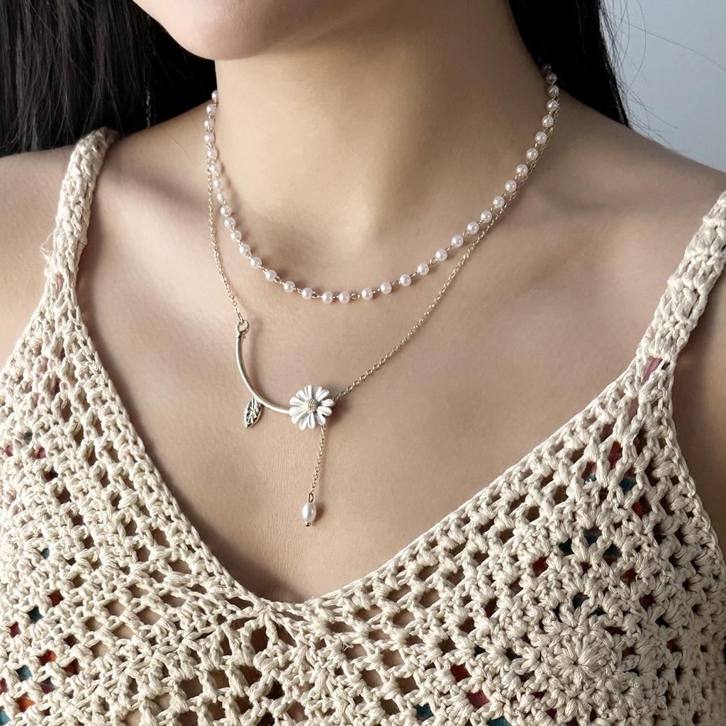 Colorful Daisy Flower Bracelet Necklace For Women Korean Sweet Clavicle Chain Choker Jewelry Set Girls Wedding Party Gift