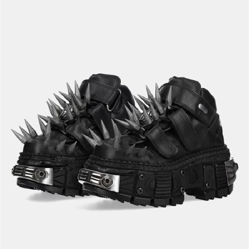 Fashion NEW Rivets Sneaker Lace-Up Gothic Punk Thick Bottom Hot Girls Leather Solid Color Fashion Elegant Concise Shoes Newest