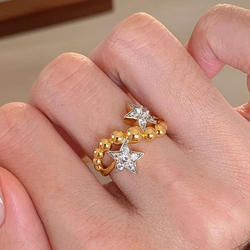 Creative design inlay round diamond twin star Female Ring new in shiny and irregular couple s rings for women wedding resizable золотой
