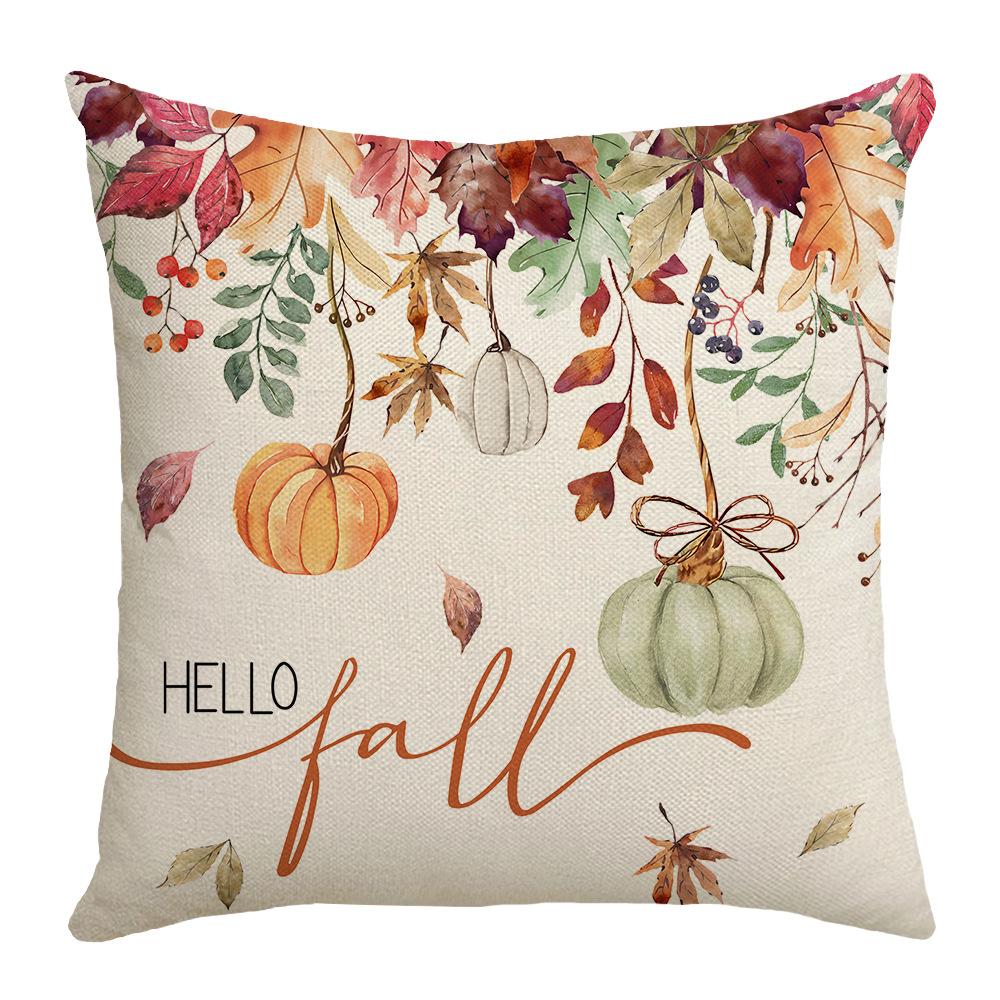Thanksgiving Pumpkin Flower Elements Illustration Style Letter Print Home Festive Atmosphere Sofa Decoration Pillow Cover
