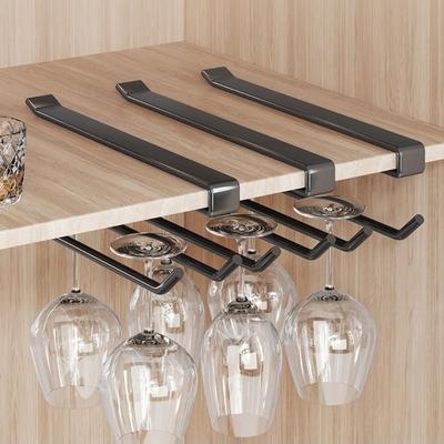 Iron Under Counter Glass Storage Rack Wall Mounted Space Saving Wine Glass Rack No Drill Wine Glass Holder Living Room