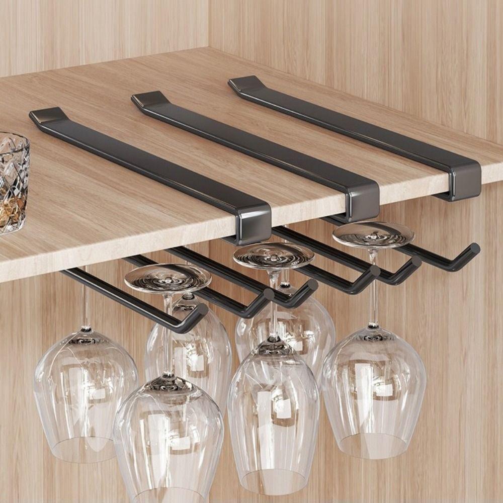 Iron Under Counter Glass Storage Rack No Drill Wall Mounted Wine Glass Rack Space Saving Wine Glass Holder Cellar