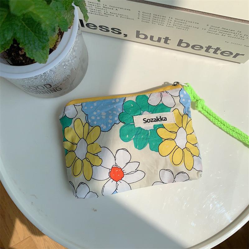 Trendy Street Style Cotton Makeup Bag Floral Design Soft Drawstring Pouch