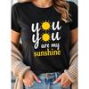 - T-Shirt with a You Are My Sunshine Print, Black Short-Sleeve Round Neck Tee, Machine Washable, Casual Style, Comfortable Fit, Trendy Design