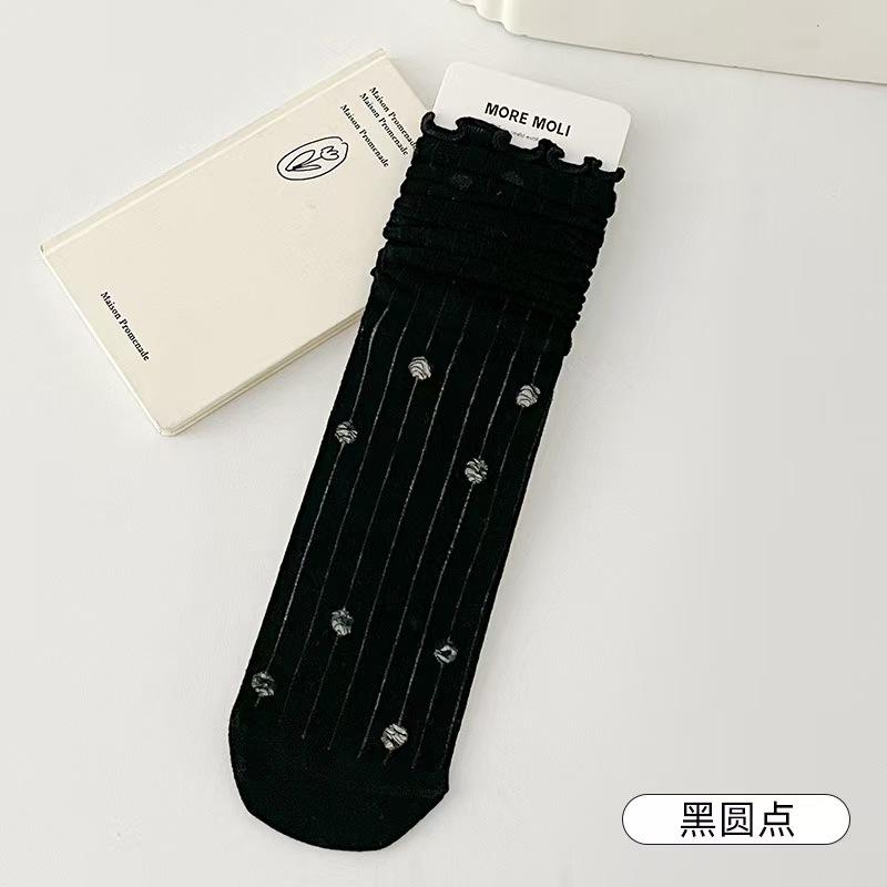 Jk Stacking Socks Solid Color Simple Ins Tide Sweat Absorbing Medium Tube Socks Breathable Sweet Japanese Lace Socks