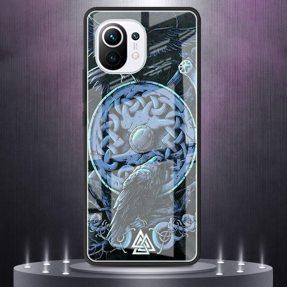 Tempered Glass Case For Xiaomi Mi Poco X3 NFC 11 Ultra Note 10 Lite 10T Pro F3 9T 11i M3 Shell Phone Cover Viking Vegvisir Logo
