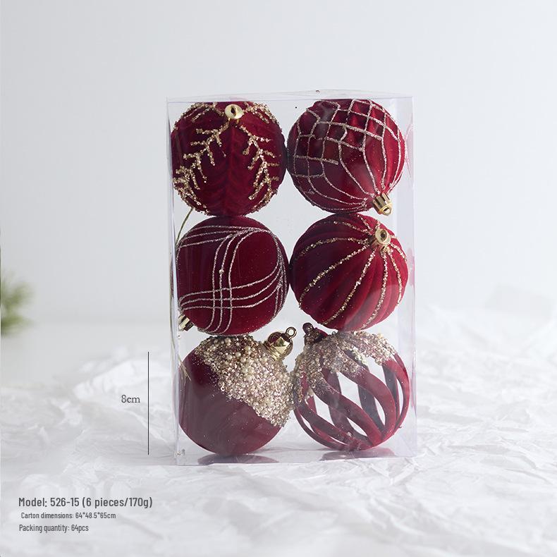 New Dark Wine Red Flocked Christmas Tree Ornament Balls - Irregular Shaped and Painted Pendants