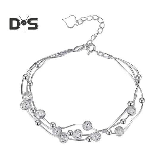 Women Bracelet Three-layered Stacking Bead Polished Pure Color Alloy Adjustable Lobster Clip Shopping Work Party Dating Wrist Chain Lady Jewelry