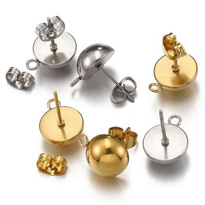 10pcs Stainless Steel Ear Studs Mushroom Ear Post with Open Rings DIY Half Ball Dangle Drop Earring Jewelry Making Accessories