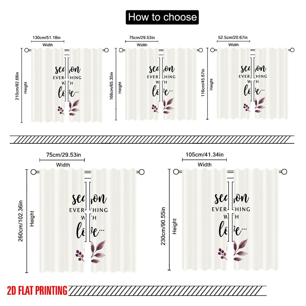 2pcs 2D Flat Printing Window Curtains Season Everything With Love 100% Polyester Without Electricity Festive Holiday Perfect for