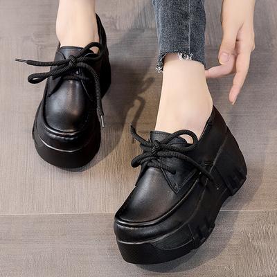 Fashion GKTINOO 2025 Spring New Genuine Leather Pumps Thick Soled Women Shoes Retro Comfortable Round Toe Wedges Platform Shoes