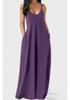 2022 European Summer Plus Size Women's Solid Color Deep V Spaghetti Strap Long Dress