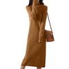 Women's Half High Collar Knitted Dress Color Long Sleeve Sweater Long Dress