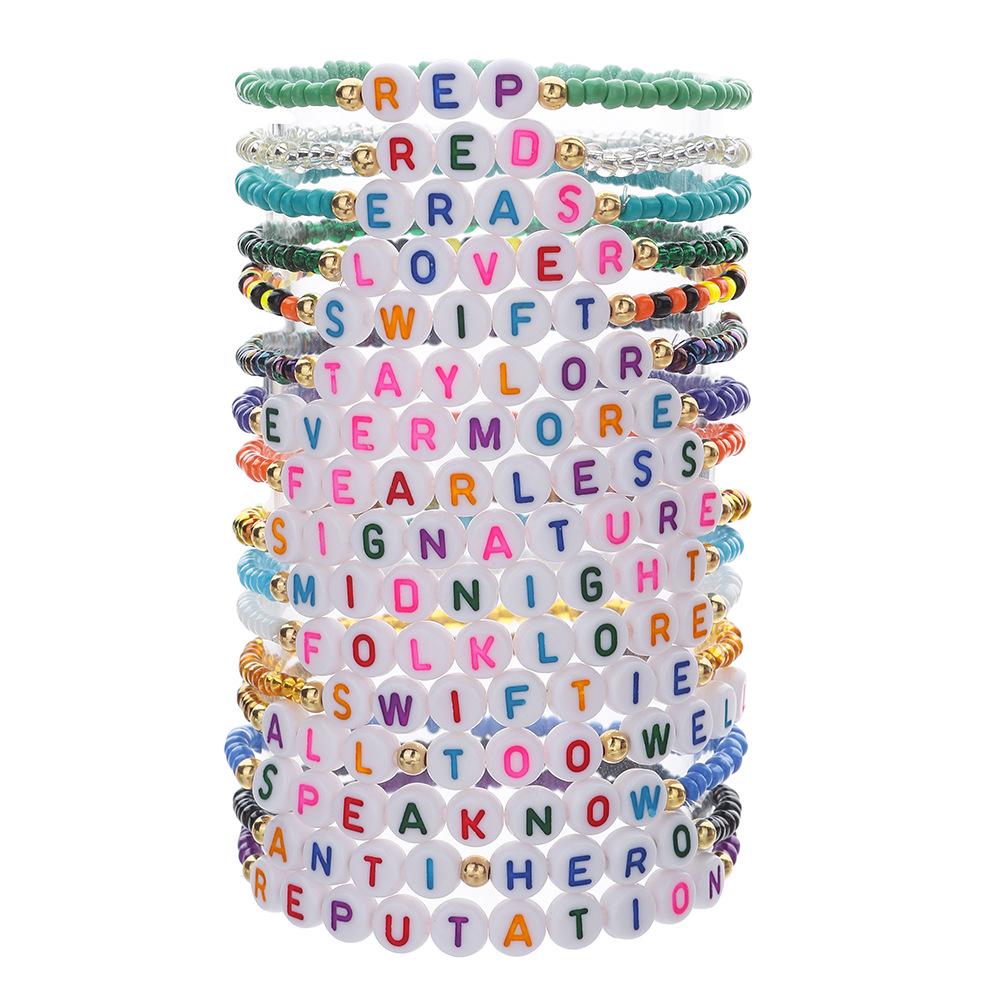Taylor Swift Fan Colorful Soft Clay Bracelet Set - Handmade English Name Jewelry for Women