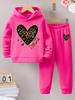 2sets Fashion Exquisite Girls Fall/Winter Pattern Printed with Fleece Warm Lined Hoodie and Tracksuit Pants