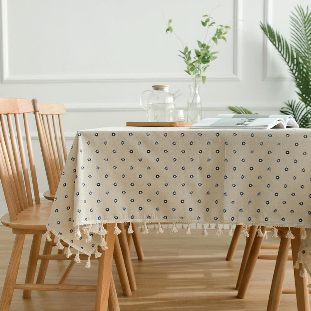 Pastoral Rectangular Linen Cotton Cloth Tablecloth Fabric Daisy Flower Printed Home Kitchen Dining Room Table Cloths Ornament