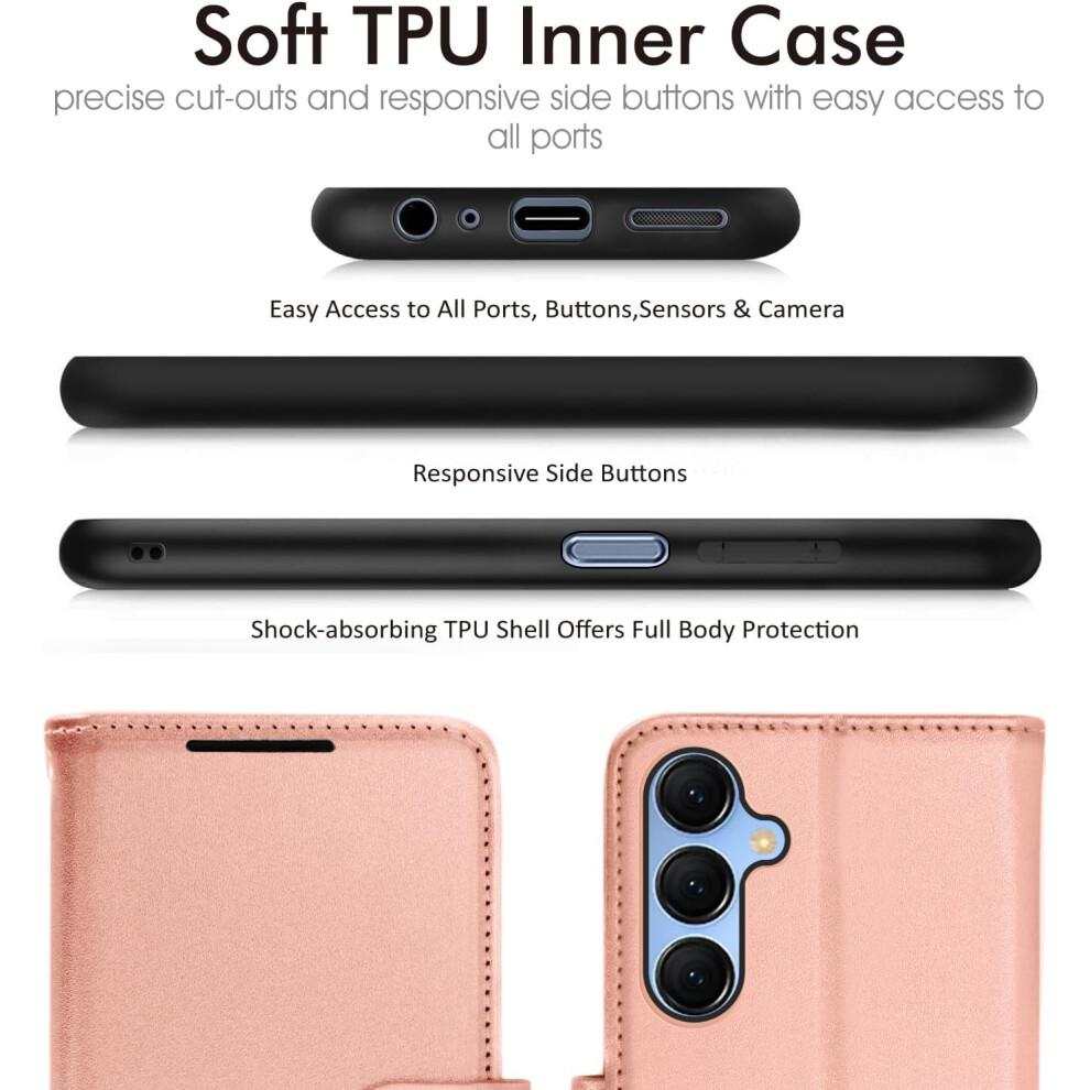 [Leather Wallet Case] Protective Cover with Cash & Card Holder, Stand and Wrist Strap For Samsung Galaxy A15 5g