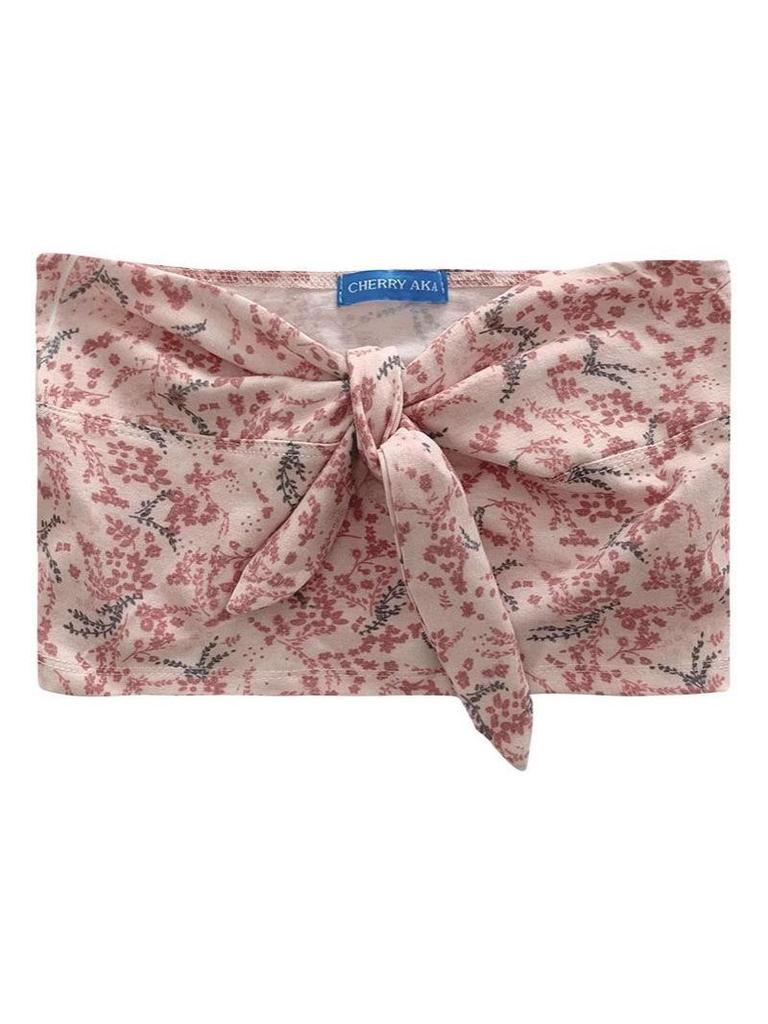 Elegant blomstret stroppeløs camisole-vest - Dame høy midje kort topp
