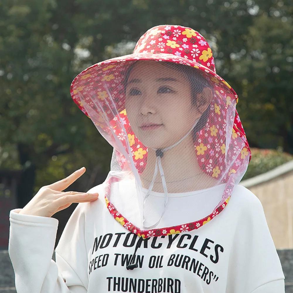 Printing Bee Mosquito Hat UV Protection Face Mask Mesh Tea Picking Hat Sun Protection Breathable Sunshade Shawl Cap Hiking