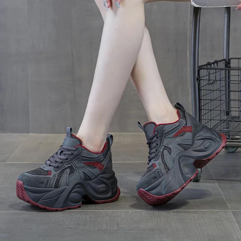 Fashion 7cm Air Mesh Ethnic Comfy Spring Flats Rubber Luxury Chunky Sneaker Concise Women Autumn Synthetic Leather Loafer Shoes