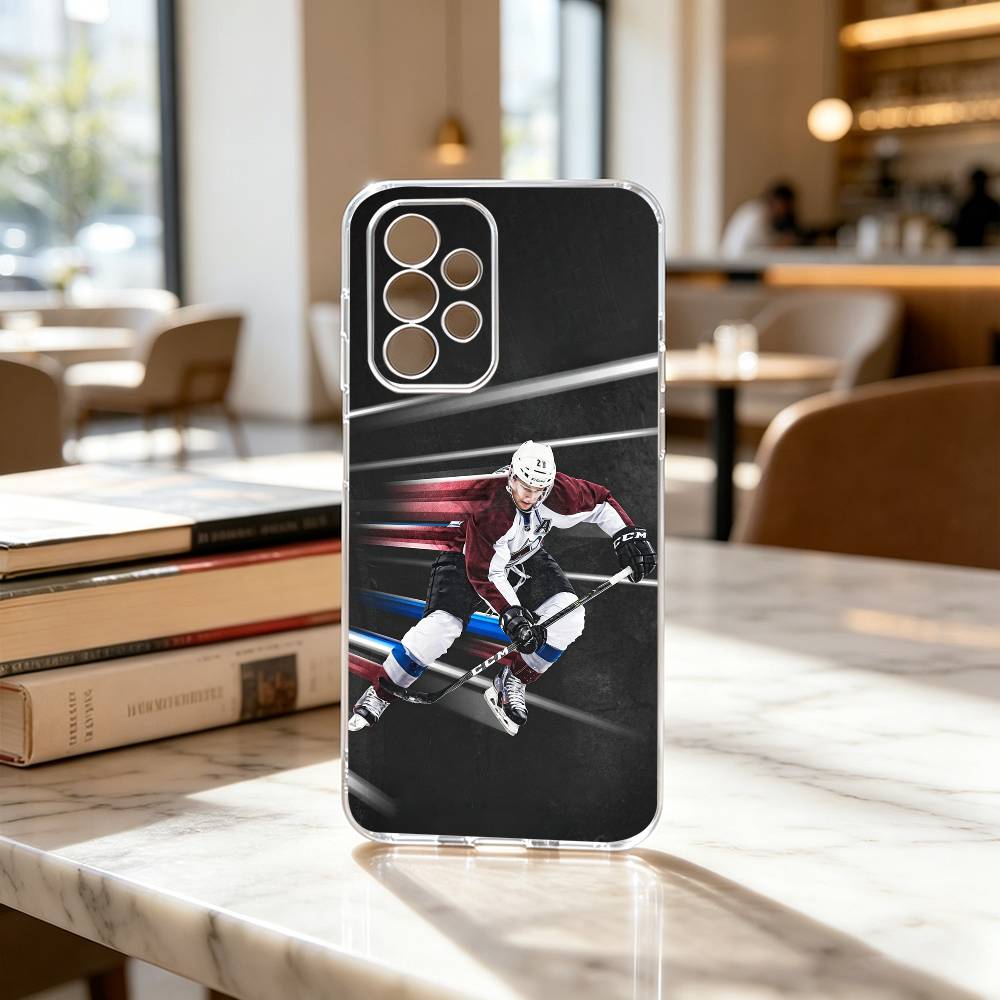 Hockey Player Nathan MacKinnon Phone Case Transparent Silicone Soft For Samsung S25,S24,S21,S22,S23,S30,Ultra,S20,Plus,Fe
